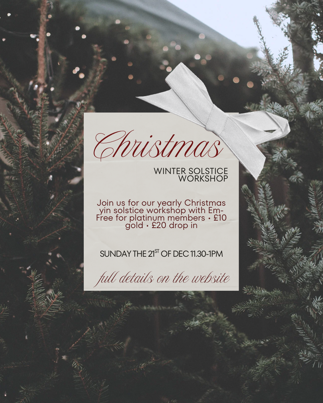 Christmas yin, a winter solstice workshop with Emma